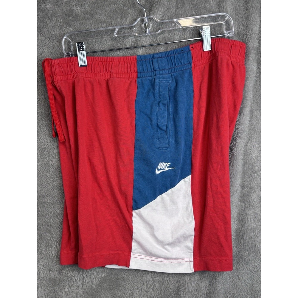 Vtg Nike Short Cotton Red White Blue Elastic Waist Retro Stretch Pockets Size XL